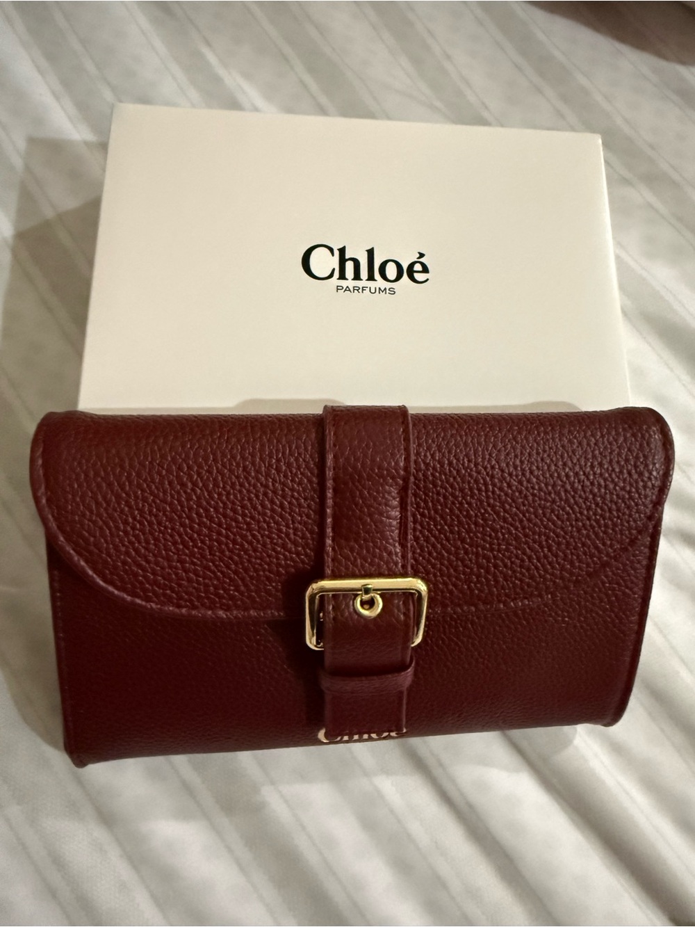 Chloe Burgundy Leather Wallet with Gold Buckle NWT